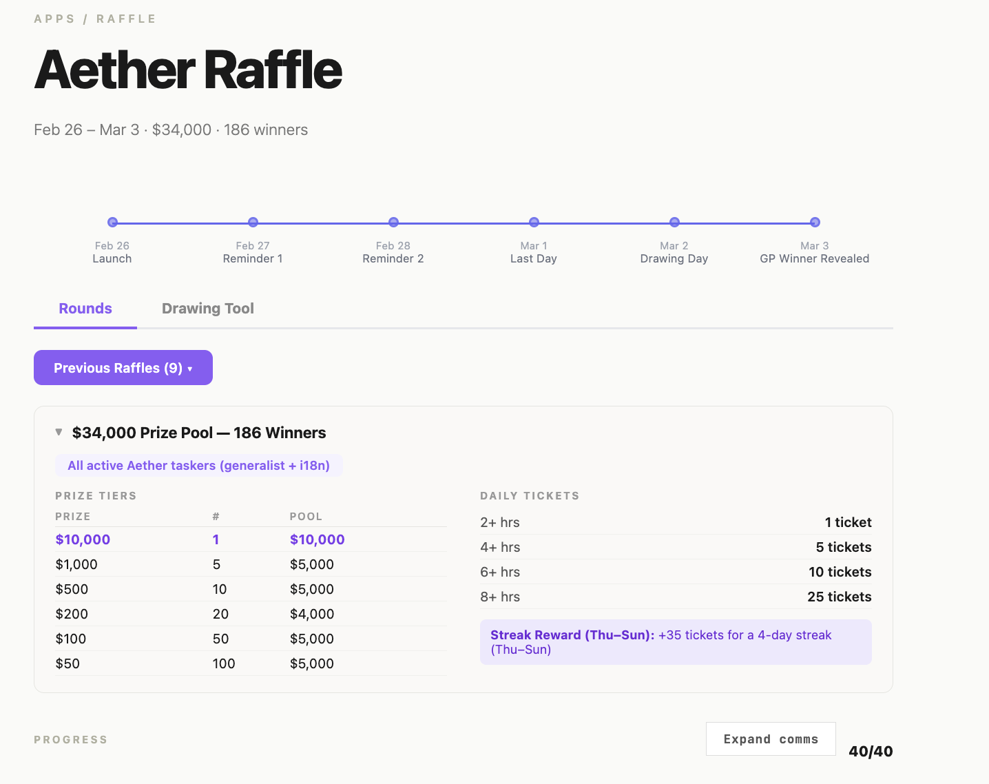 Aether Raffle management app