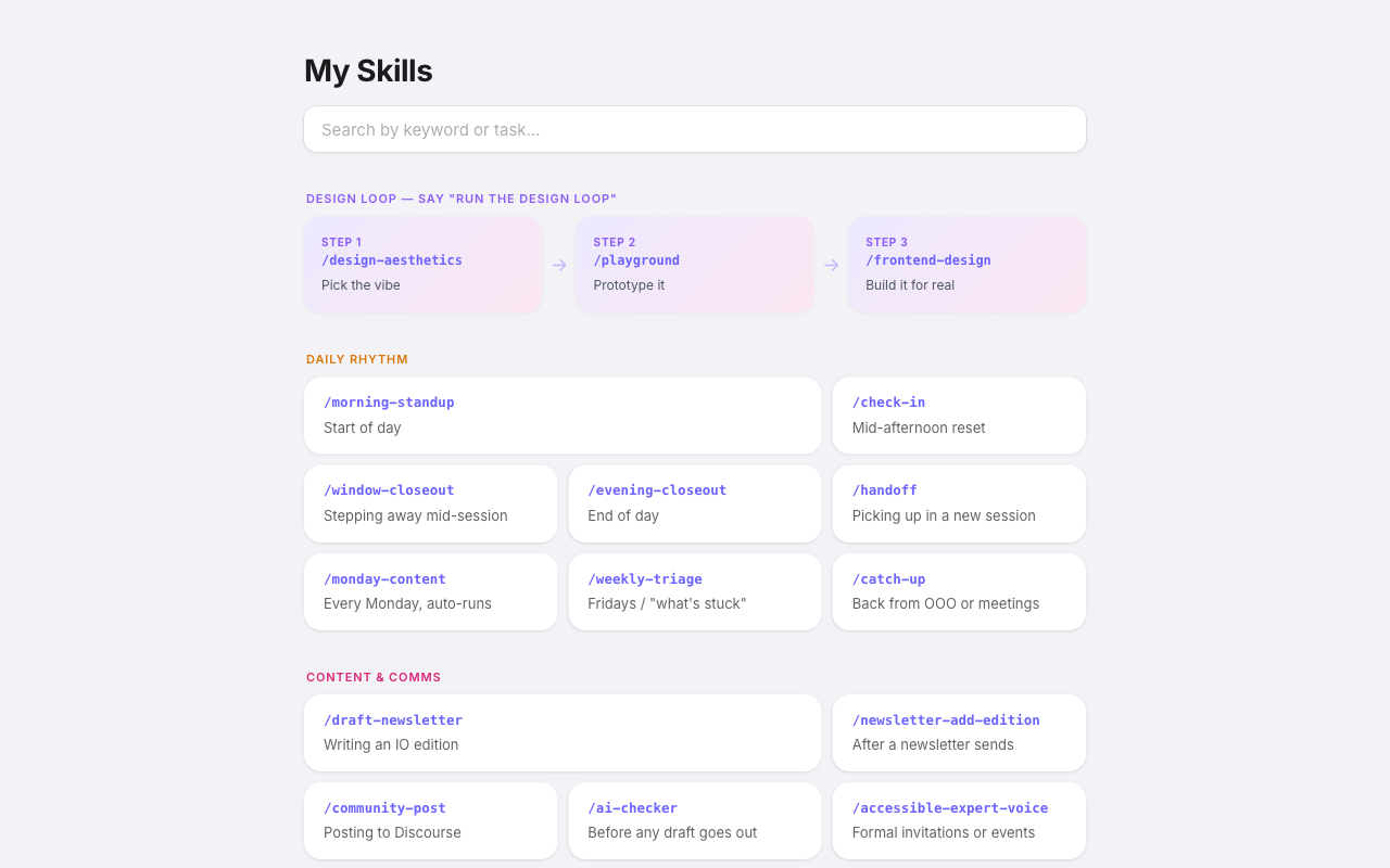 Skills Visualizer showing bento grid of Claude Code skills